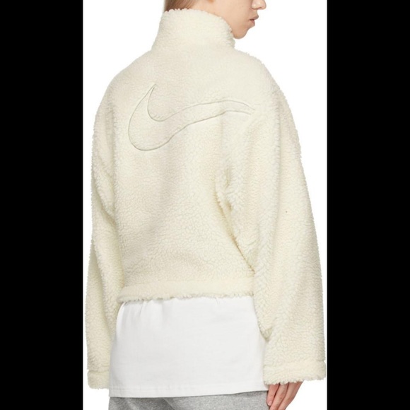 Women's Natural Off-white Sherpa Swoosh Jacket - Picture 8 of 9